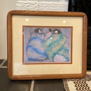 RC Gorman Navajo Artist Mid century modern print in vintage oak frame